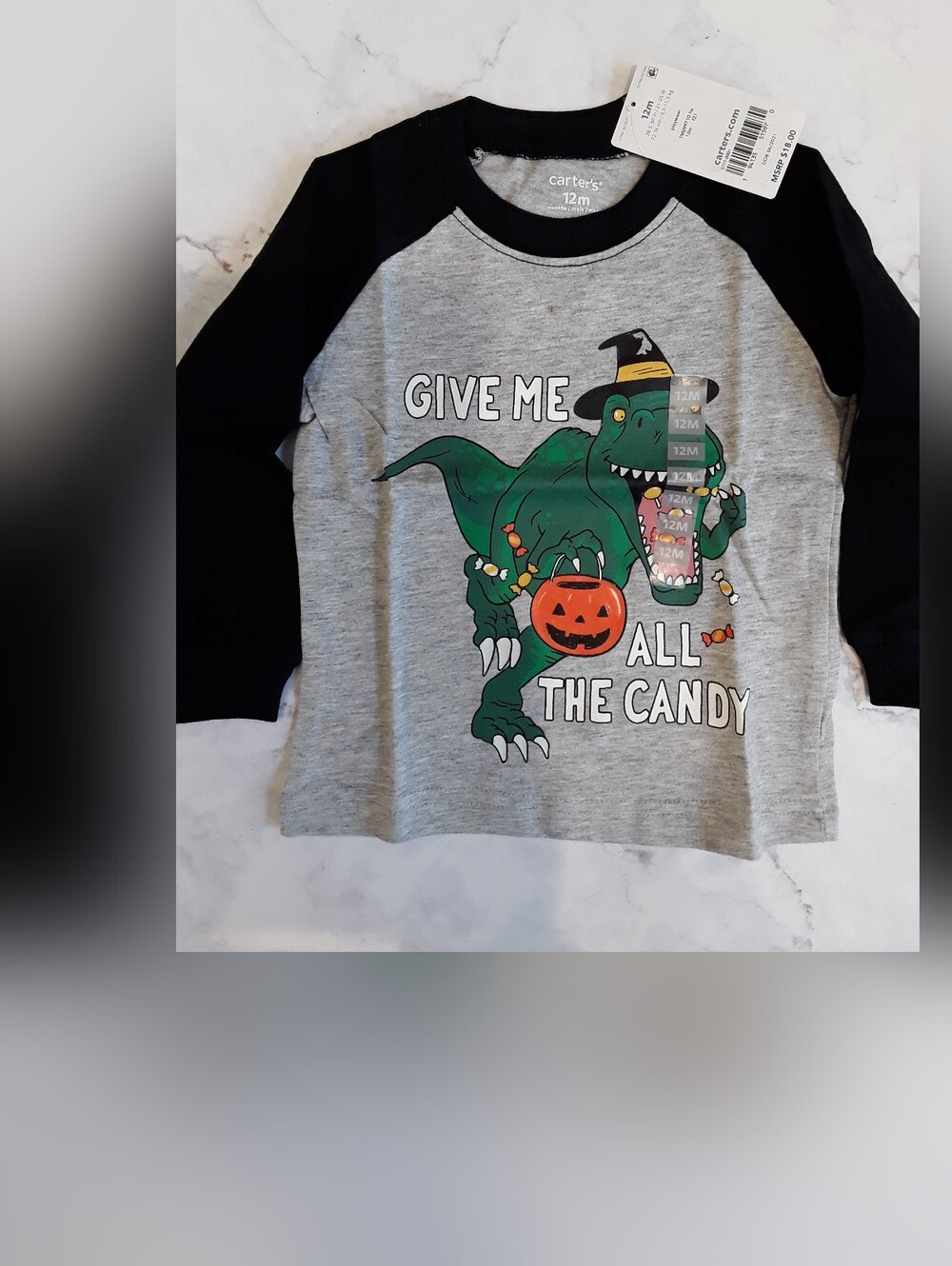 Carters 12 month Halloween Dinosaur Jersey Tee Long Sleeve  100% Cotton